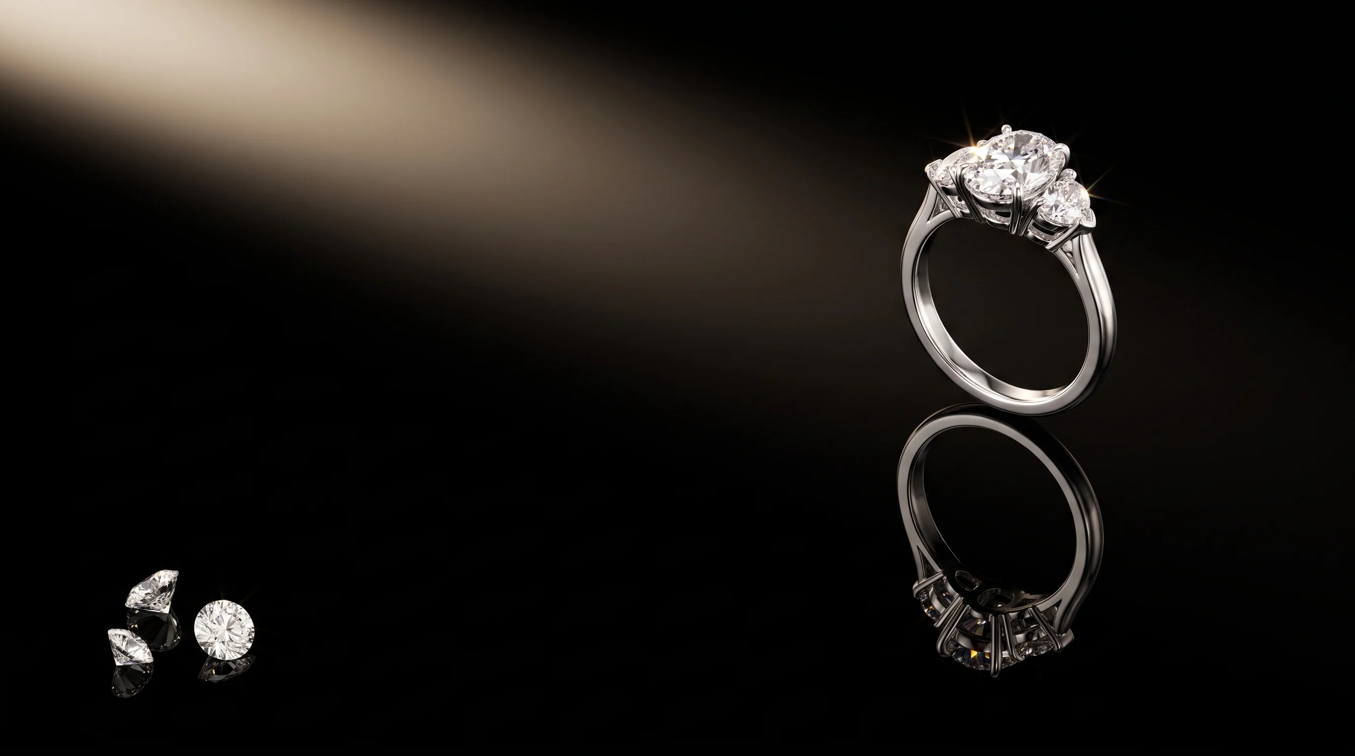 A lab-grown diamond engagement ring among loose IGI-certified diamonds